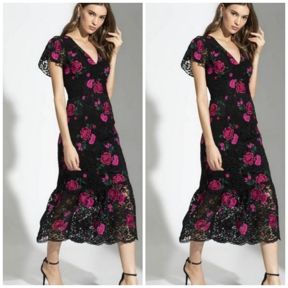 Anthropologie/SHOSHANNAAudette Rose Embroidered Lace Midi Dress In Assorted - Picture 2 of 10